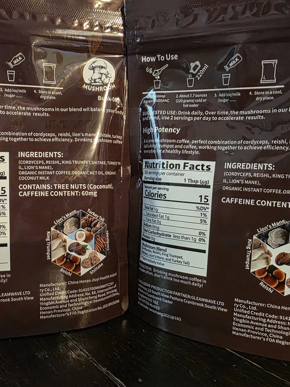 Aodanc Mushroom Coffee - Plain And Coconut.